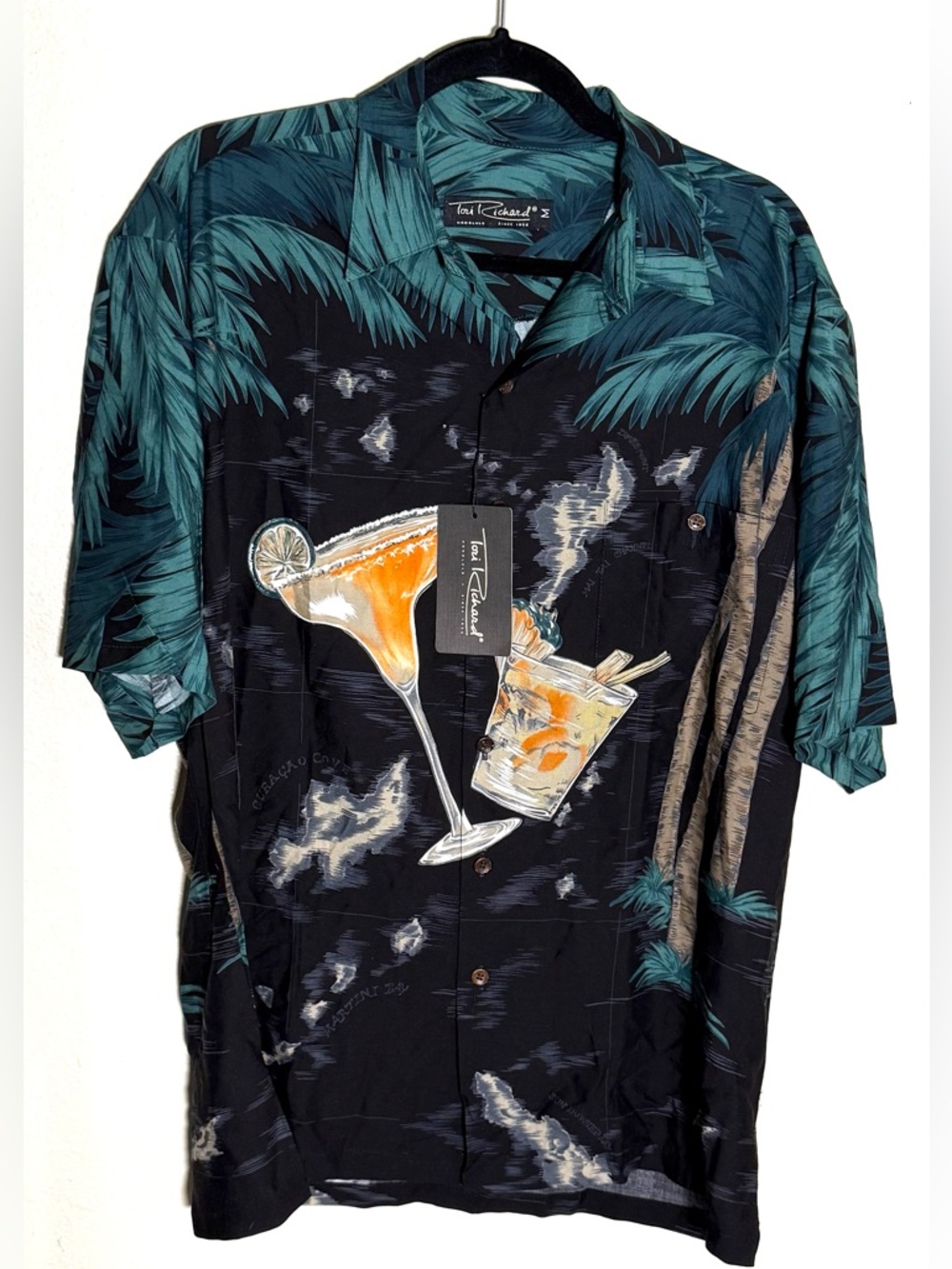 Tori Richard Hawaiian Shirt Aloha Men's Medium Tropical Drink Print USA Made